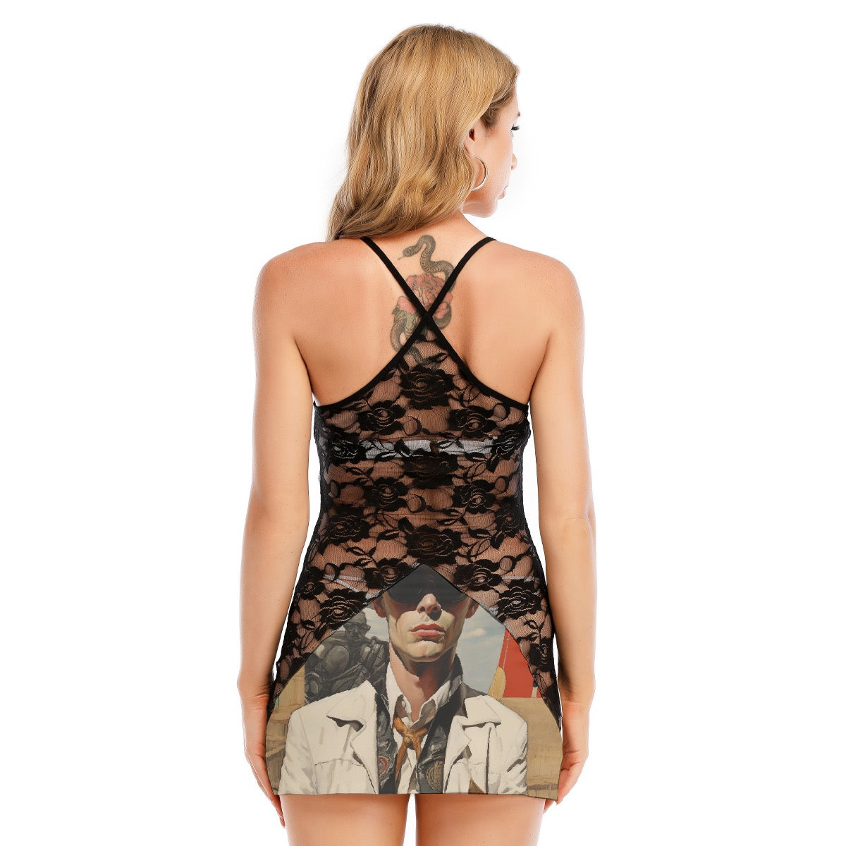 All-Over Print Women's Black Lace Cami Dress