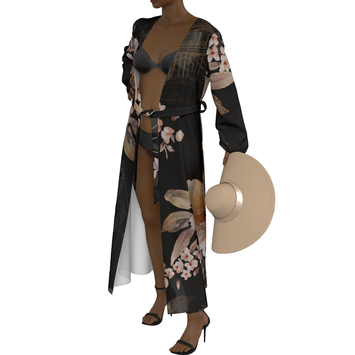 All-Over Print Women's Lace-up Chiffon Robe