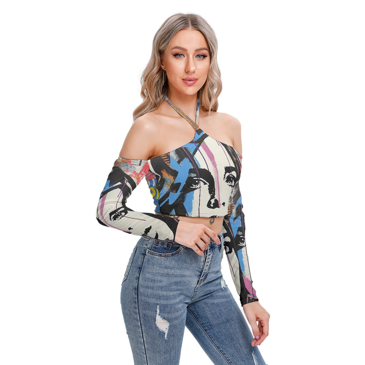 All-Over Print Women's Halter Lace-up Top