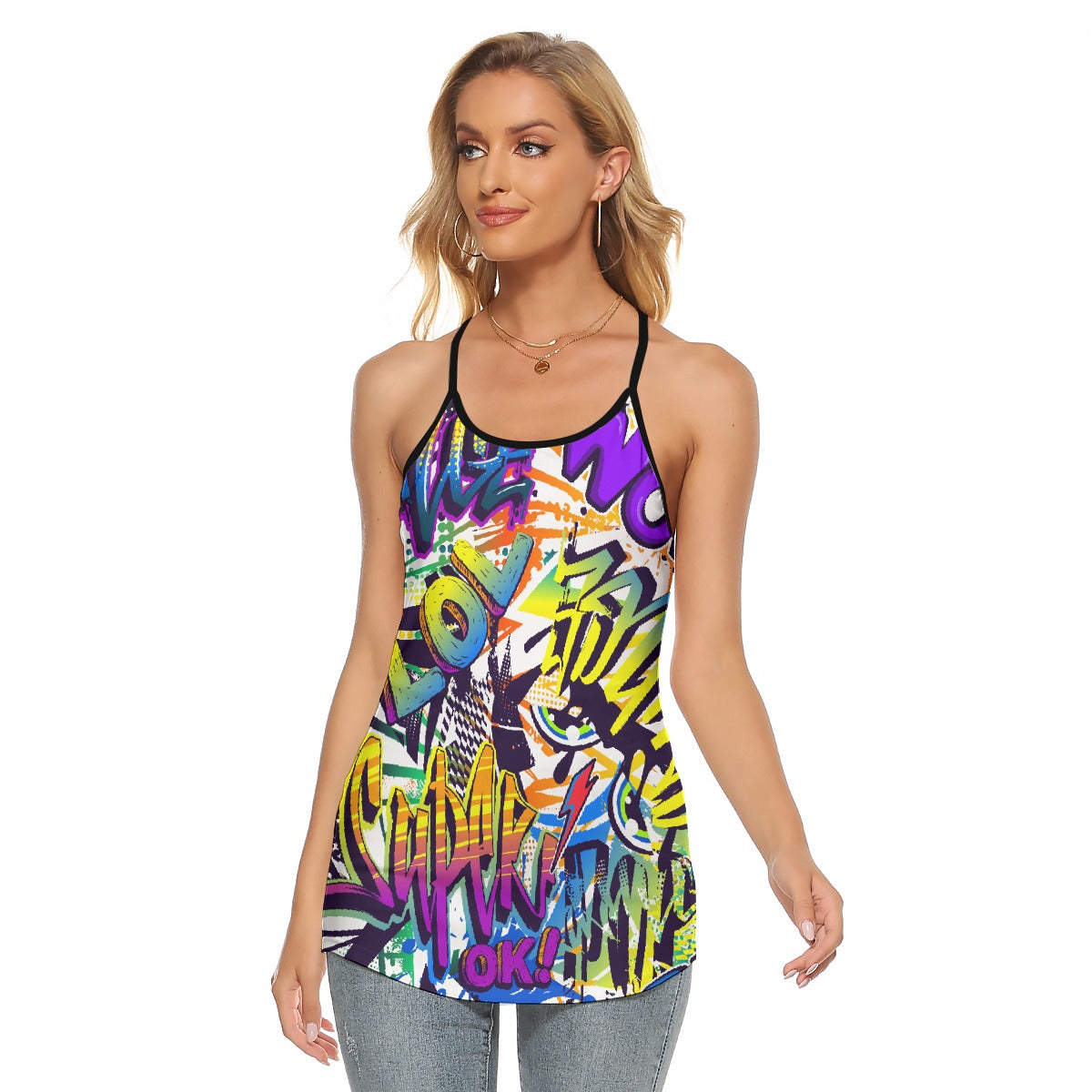 All-Over Print Women's Criss-Cross Open Back Tank Top