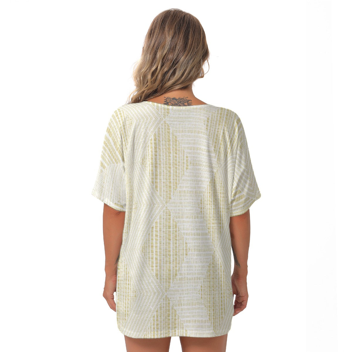 All-Over Print Women's Bat Sleeves V-Neck Blouse