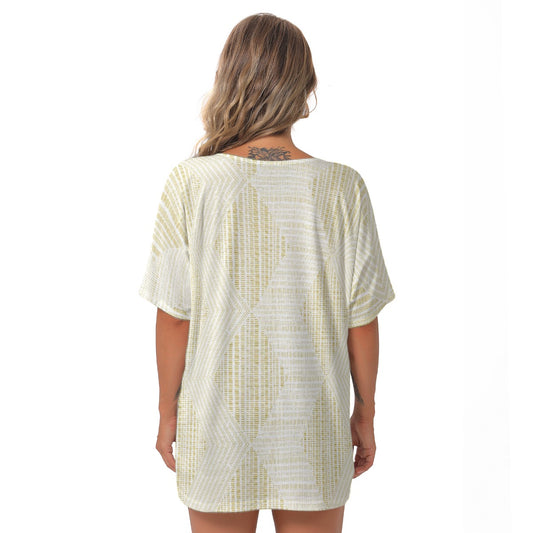 All-Over Print Women's Bat Sleeves V-Neck Blouse