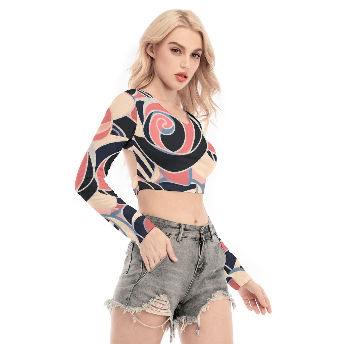 All-Over Print Women's Back Hollow T-shirt With Strap