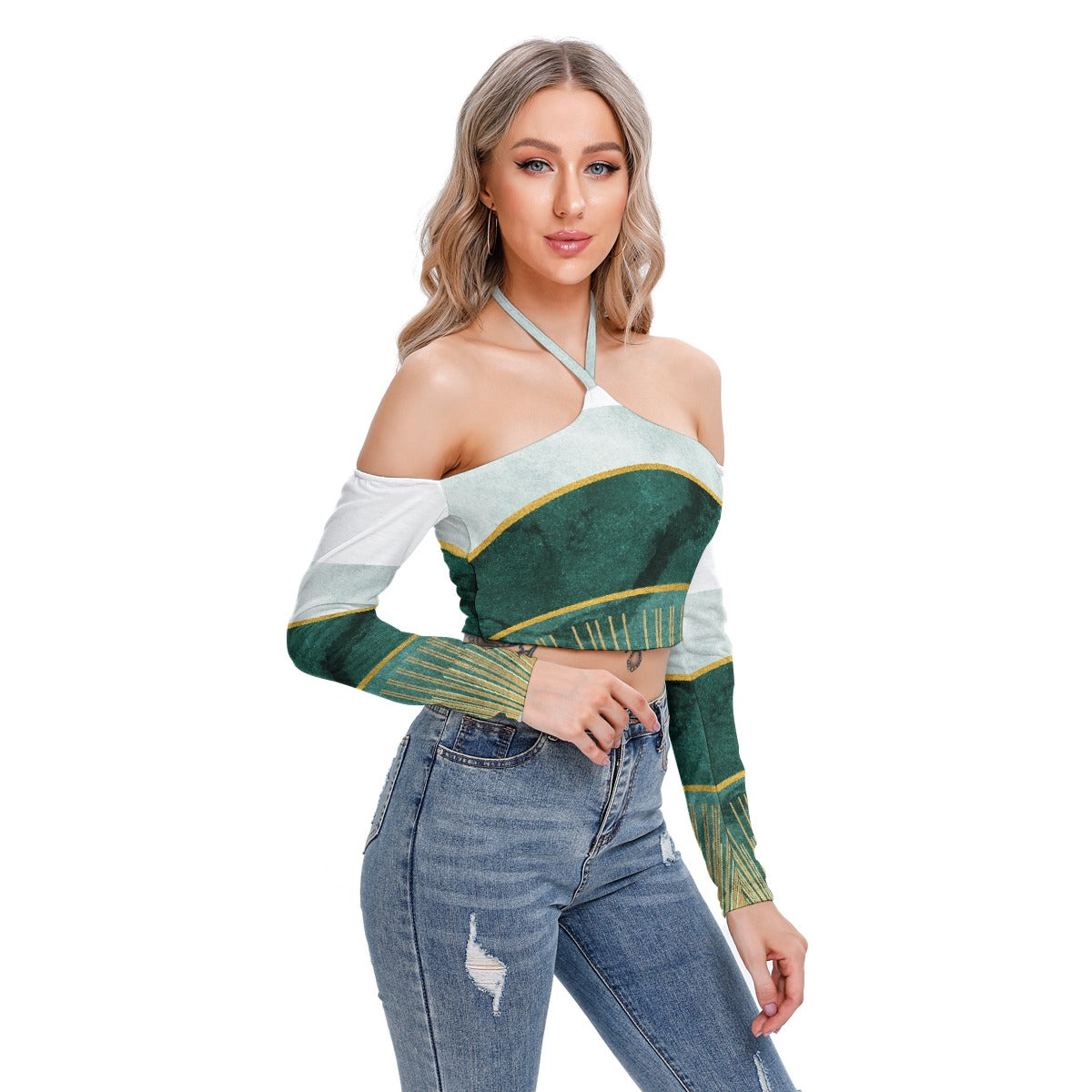 All-Over Print Women's Halter Lace-up Top