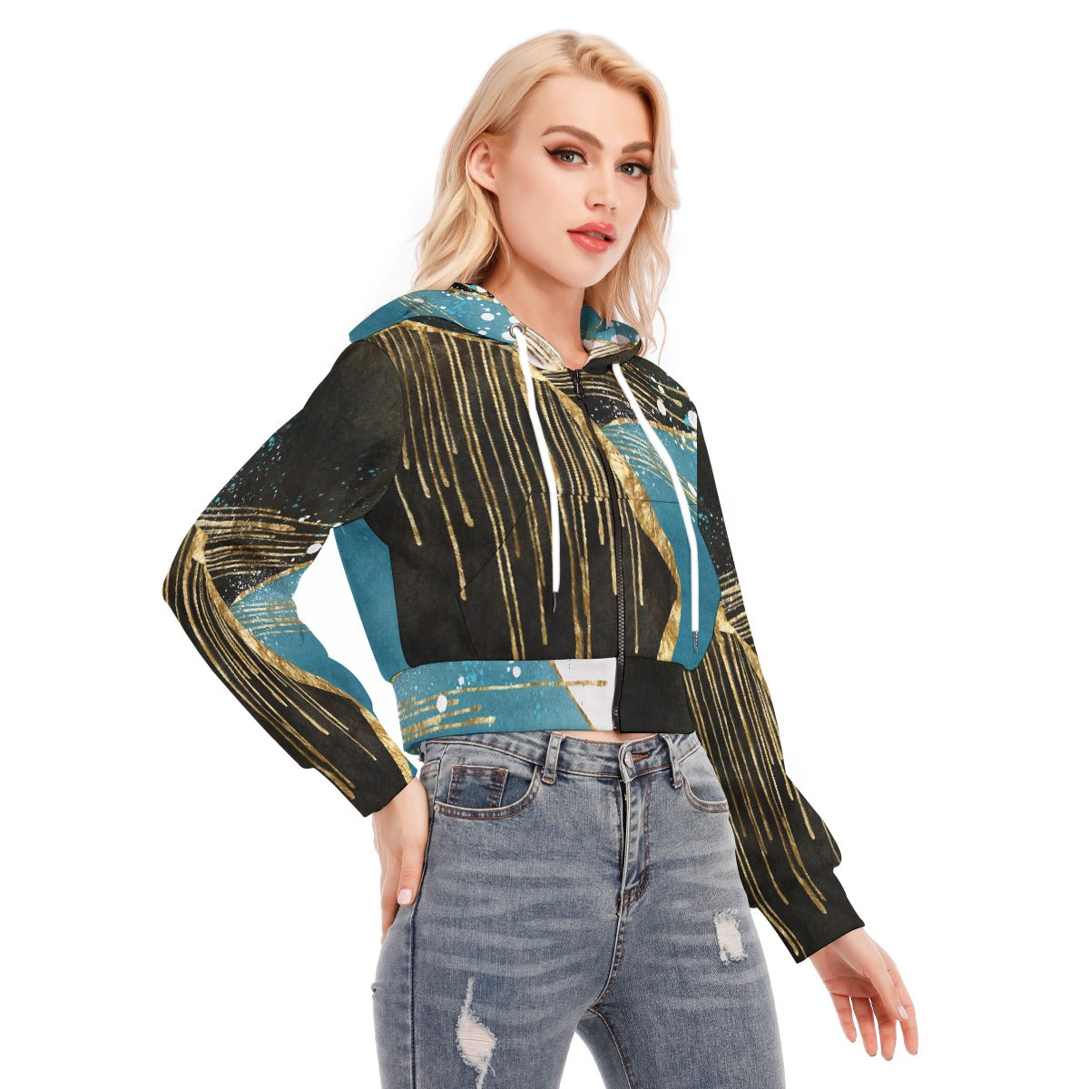All-Over Print Women's Crop Top Hoodie With Zipper Closure