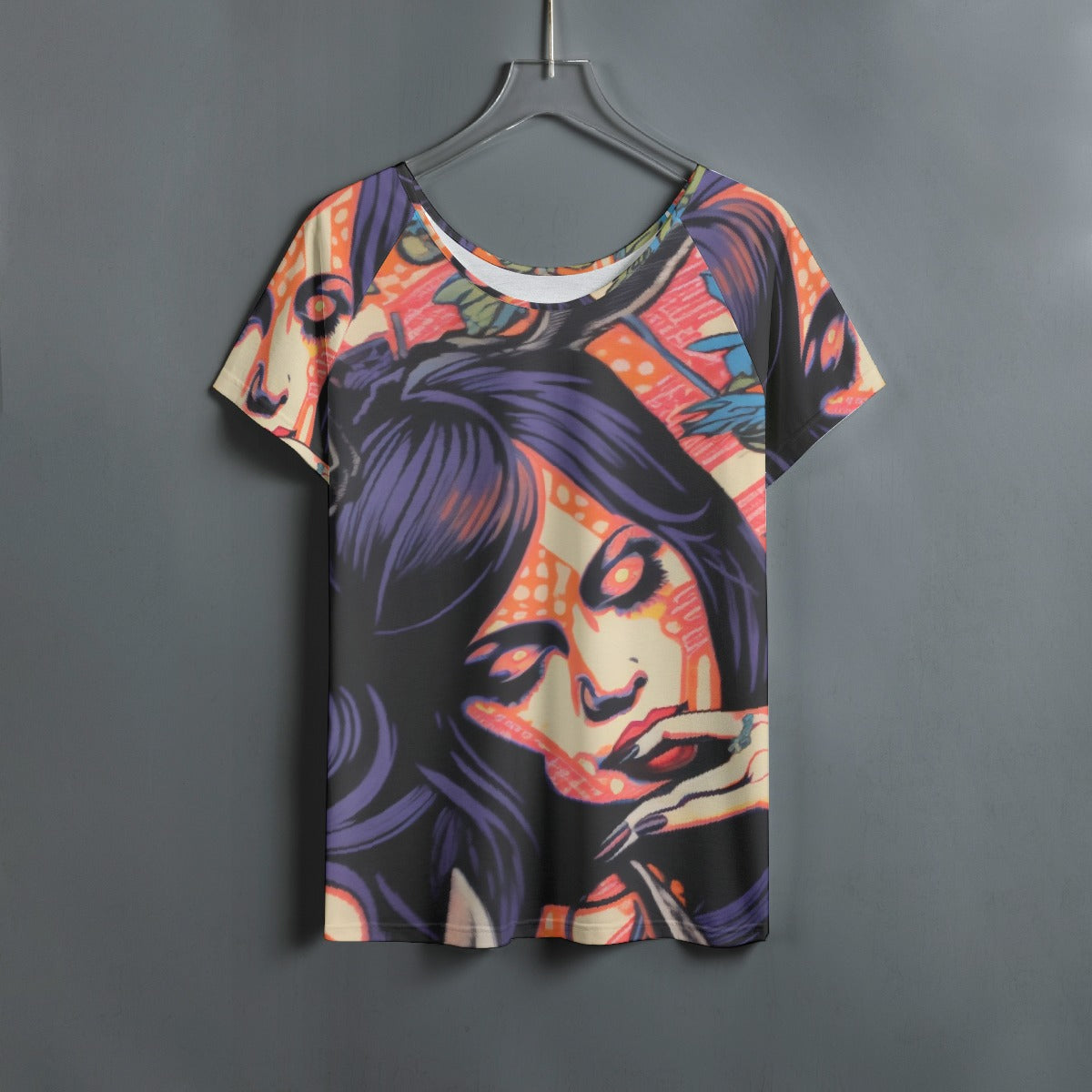 All-Over Print Women's Round Neck T-shirt With Raglan Sleeve