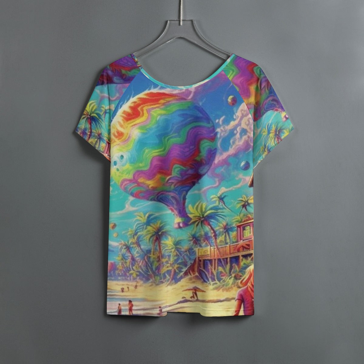 All-Over Print Women's Round Neck T-shirt With Raglan Sleeve