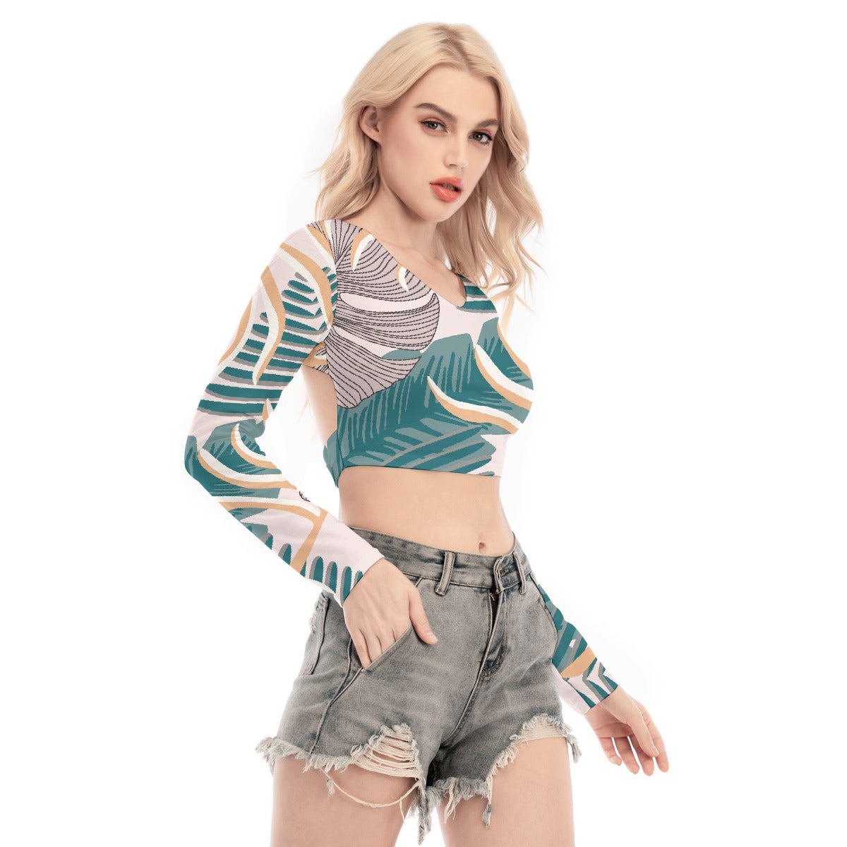 All-Over Print Women's Back Hollow T-shirt With Strap