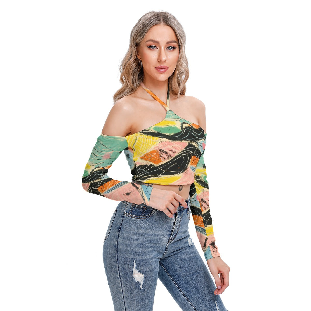 All-Over Print Women's Halter Lace-up Top