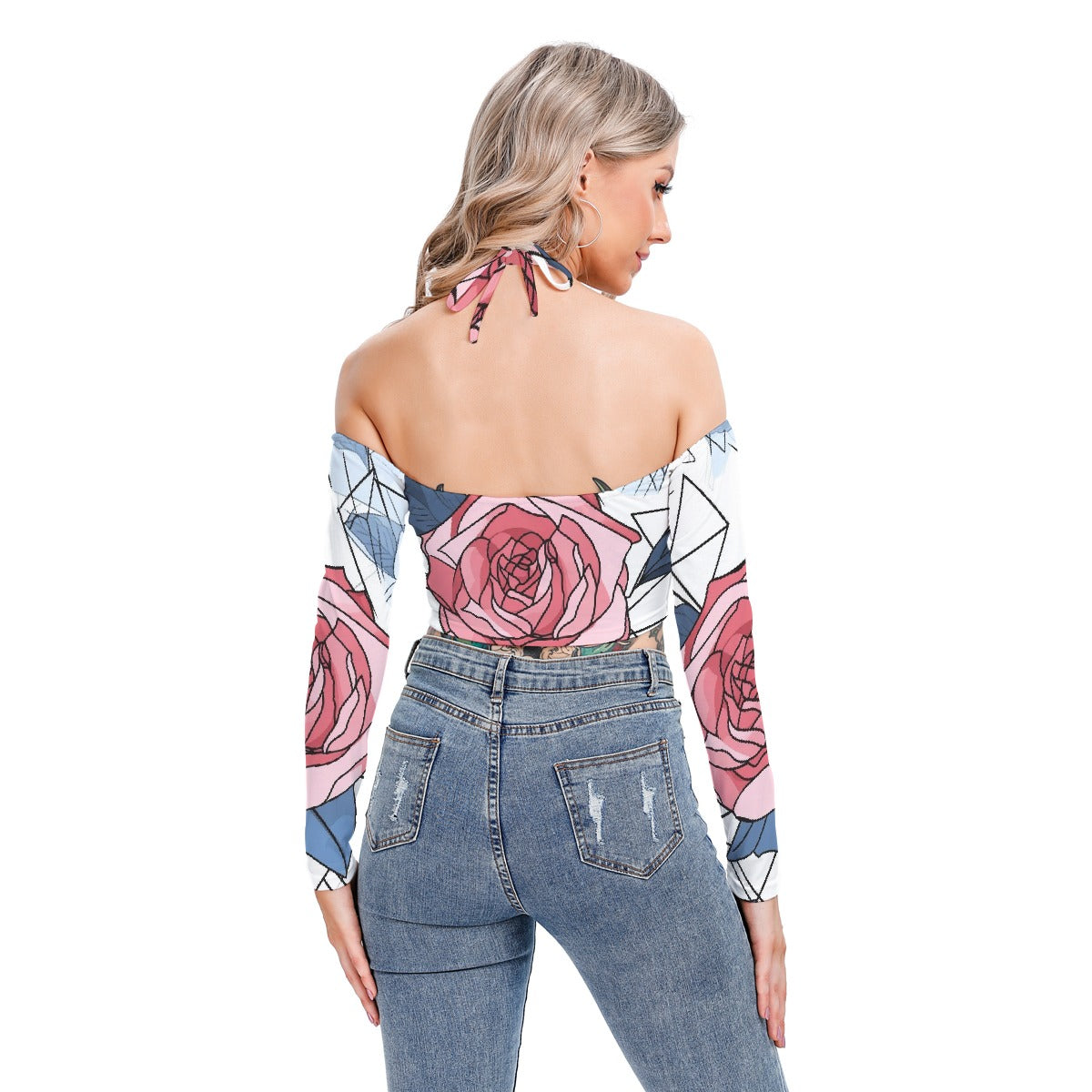 All-Over Print Women's Halter Lace-up Top