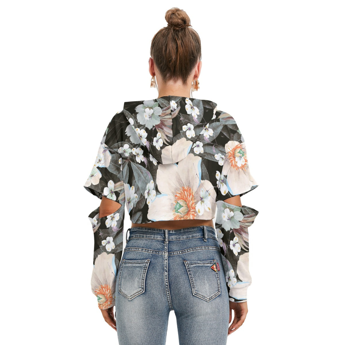 All-Over Print Women's Heavy Fleece Hoodie With Hollow Out Sleeve