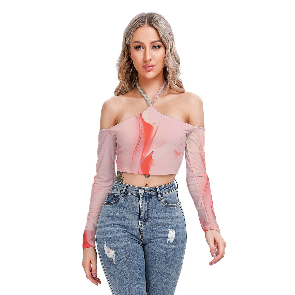 All-Over Print Women's Halter Lace-up Top