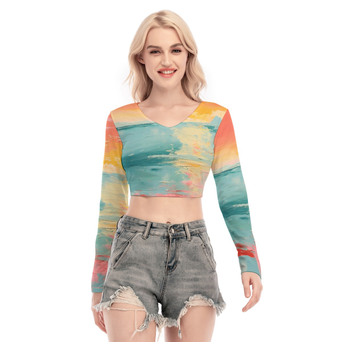 All-Over Print Women's Back Hollow T-shirt With Strap