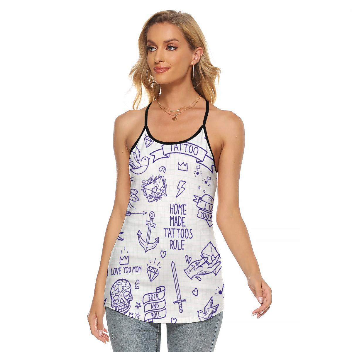 All-Over Print Women's Criss-Cross Open Back Tank Top