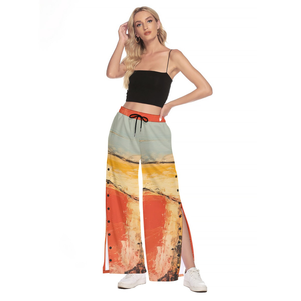 All-Over Print Women's Side Slit Snap Button Trousers