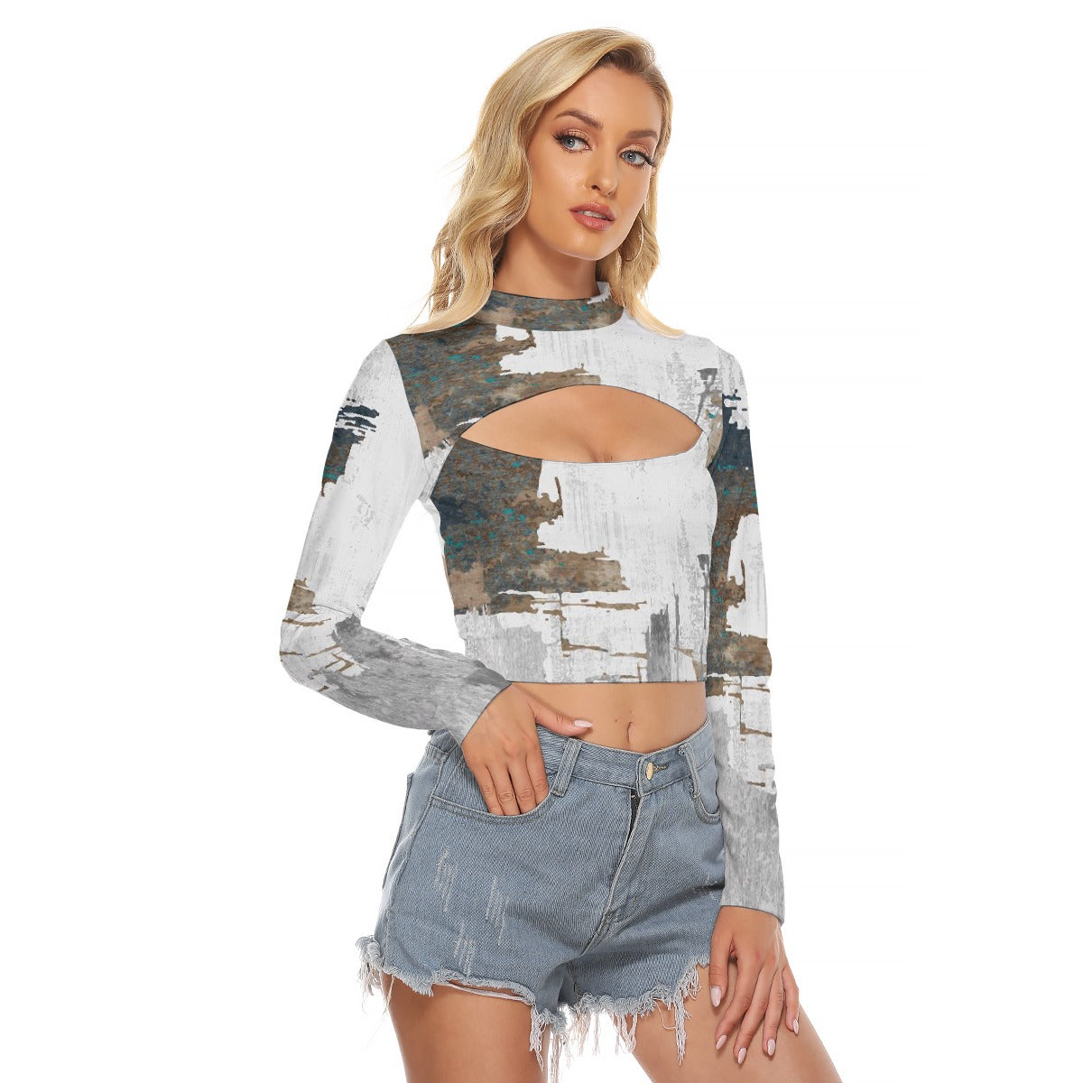 All-Over Print Women's Hollow Chest Keyhole Tight Crop Top