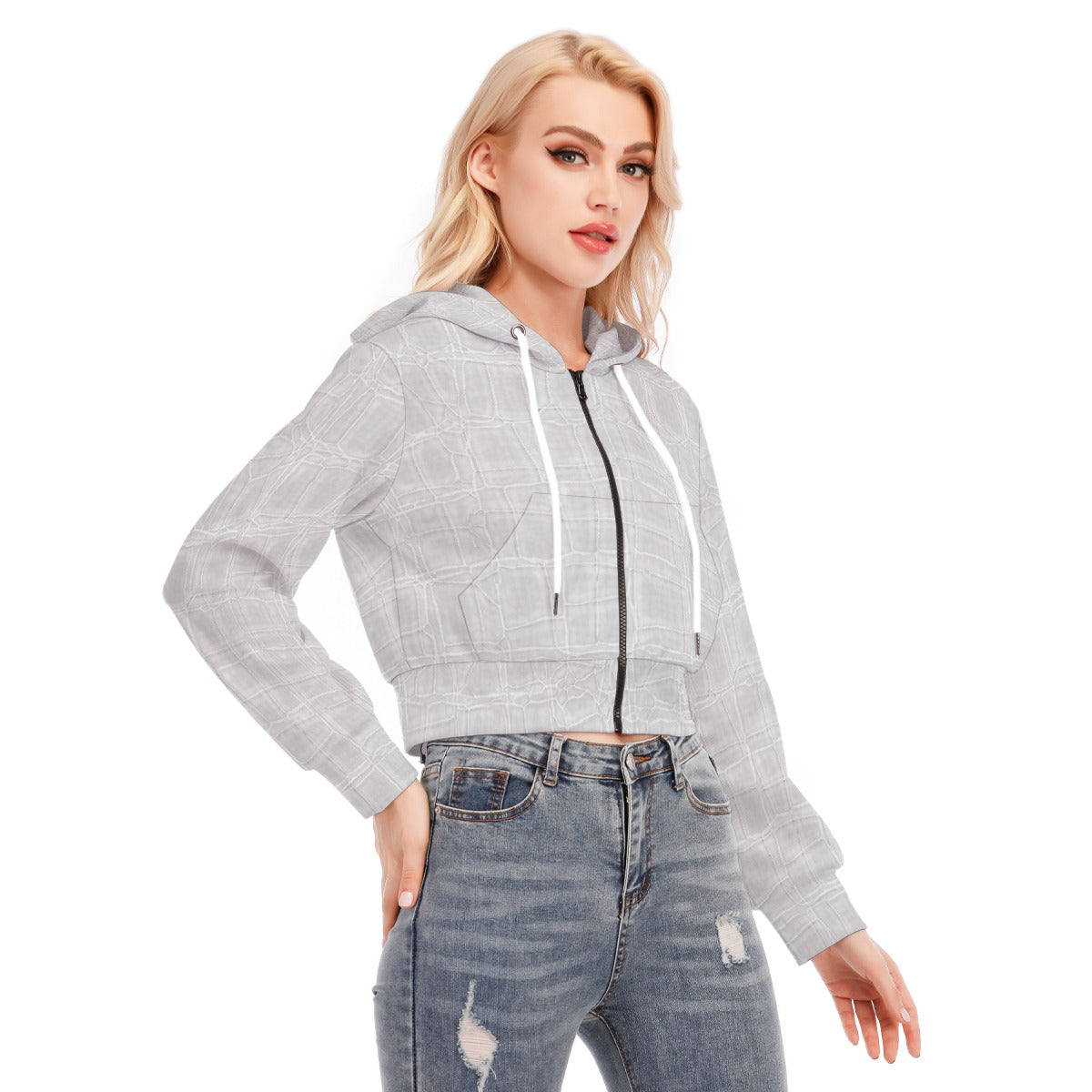All-Over Print Women's Crop Top Hoodie With Zipper Closure