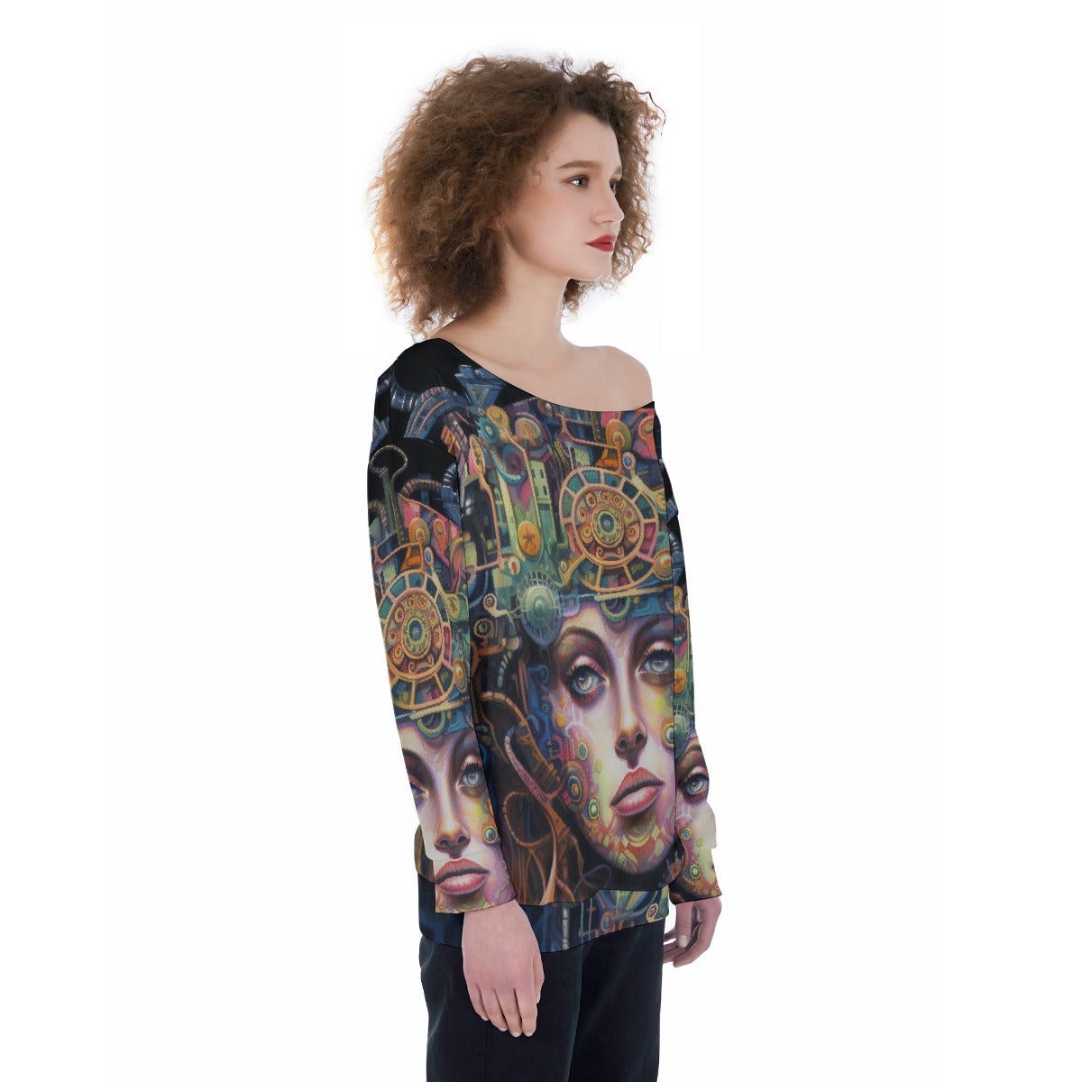 All-Over Print Oversized Women's Off-Shoulder Sweatshirt