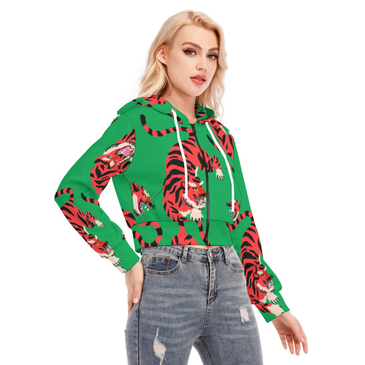 All-Over Print Women's Crop Top Hoodie With Zipper Closure