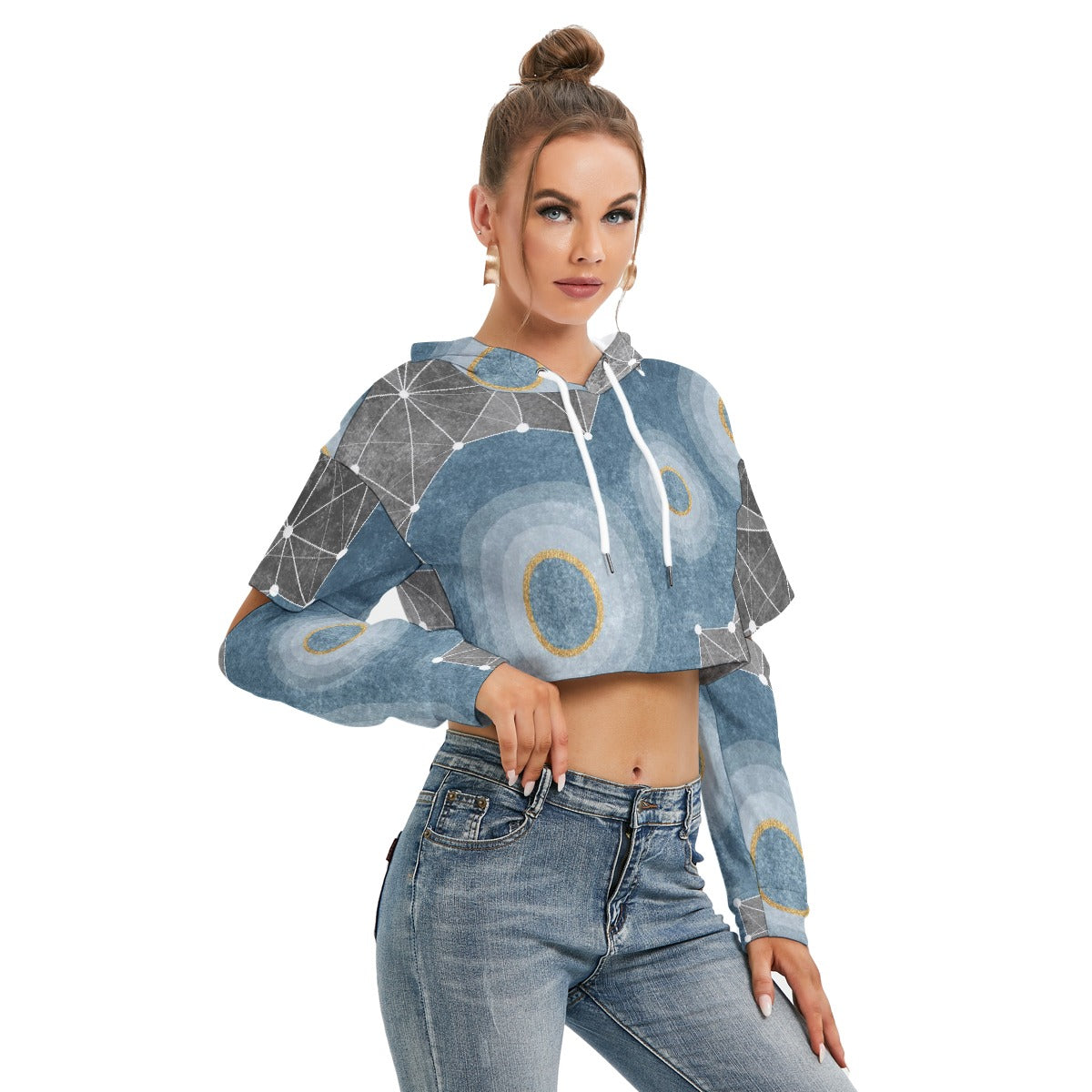 All-Over Print Women's Heavy Fleece Hoodie With Hollow Out Sleeve