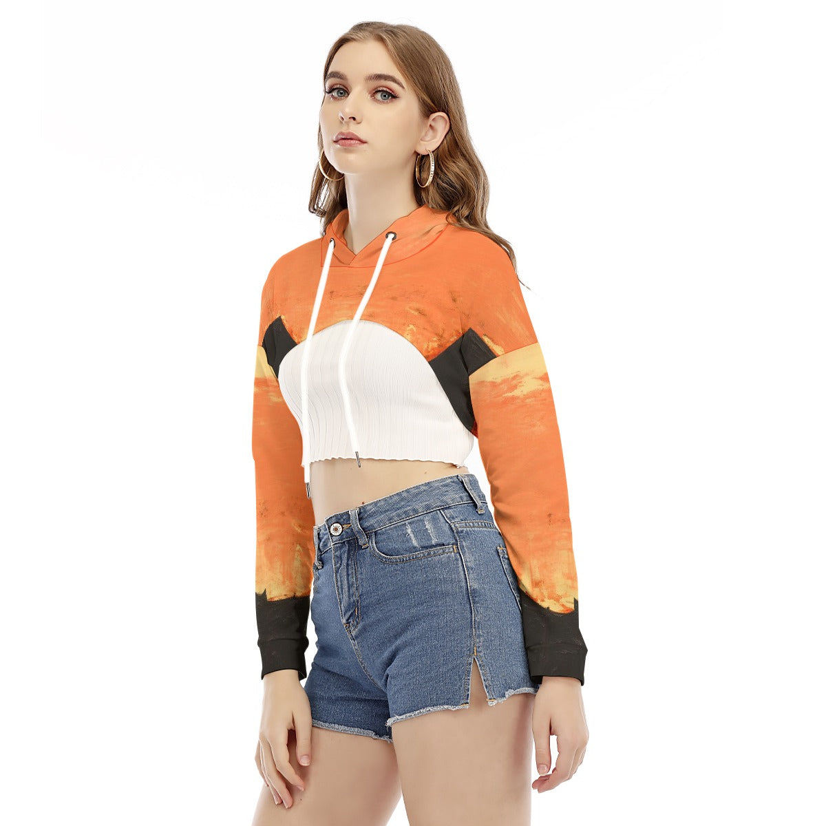 All-Over Print Women's Smock Short Hoodie With Long Sleeve