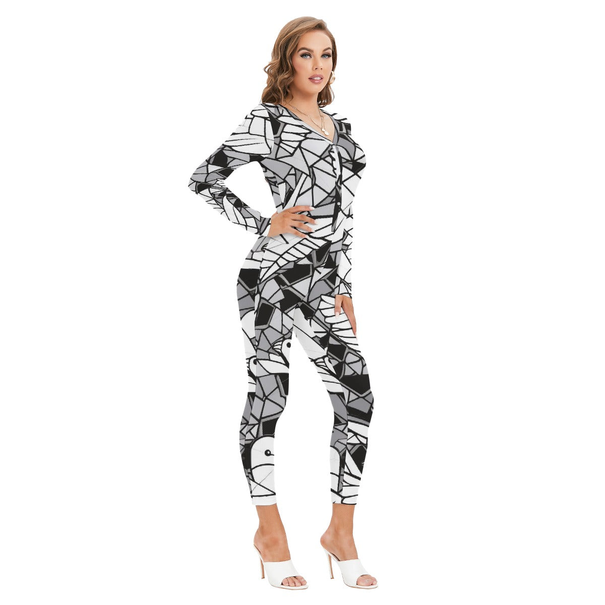 All-Over Print Women's Plunging Neck Jumpsuit