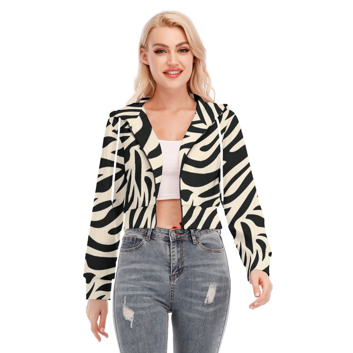All-Over Print Women's Crop Top Hoodie With Zipper Closure