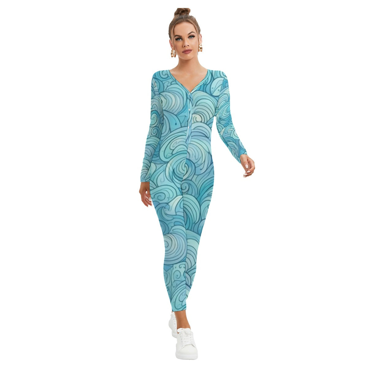 All-Over Print Women's Plunging Neck Jumpsuit