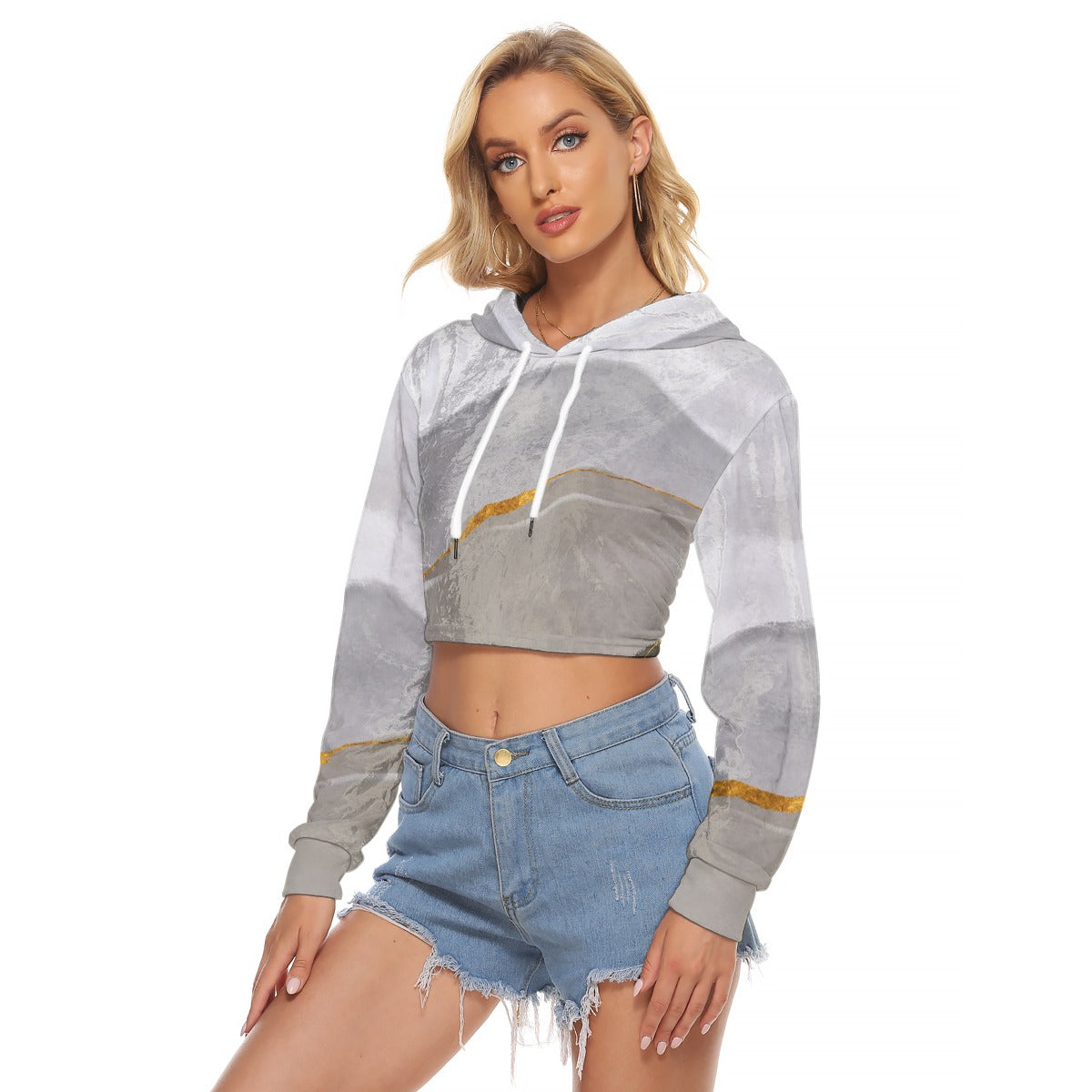 All-Over Print Women's Crop Top Hoodie|Velvet