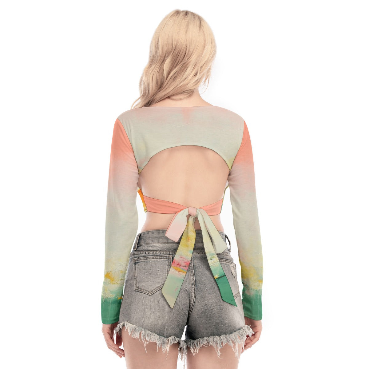 All-Over Print Women's Back Hollow T-shirt With Strap