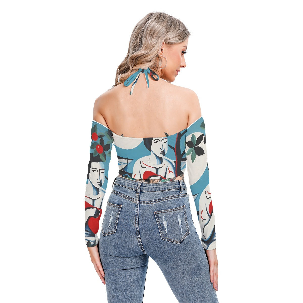 All-Over Print Women's Halter Lace-up Top