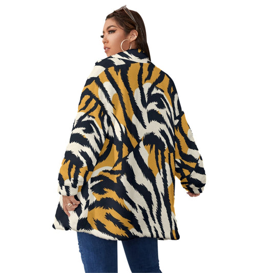 All-Over Print Unisex Borg Fleece Stand-up Collar Coat With Zipper Closure(Plus Size)