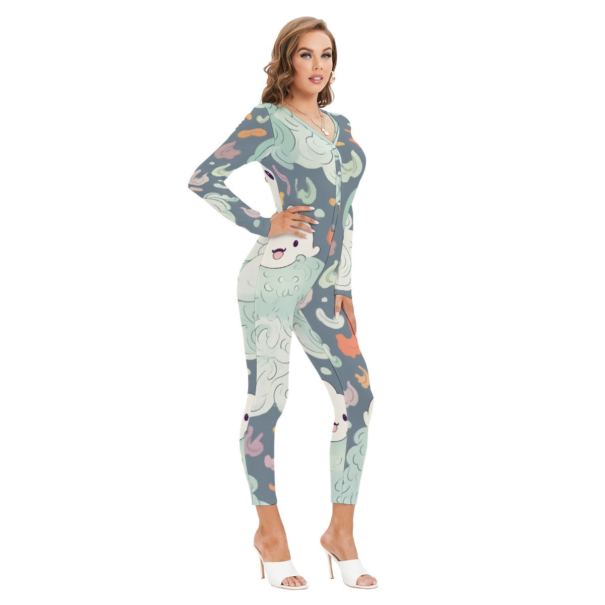 All-Over Print Women's Plunging Neck Jumpsuit