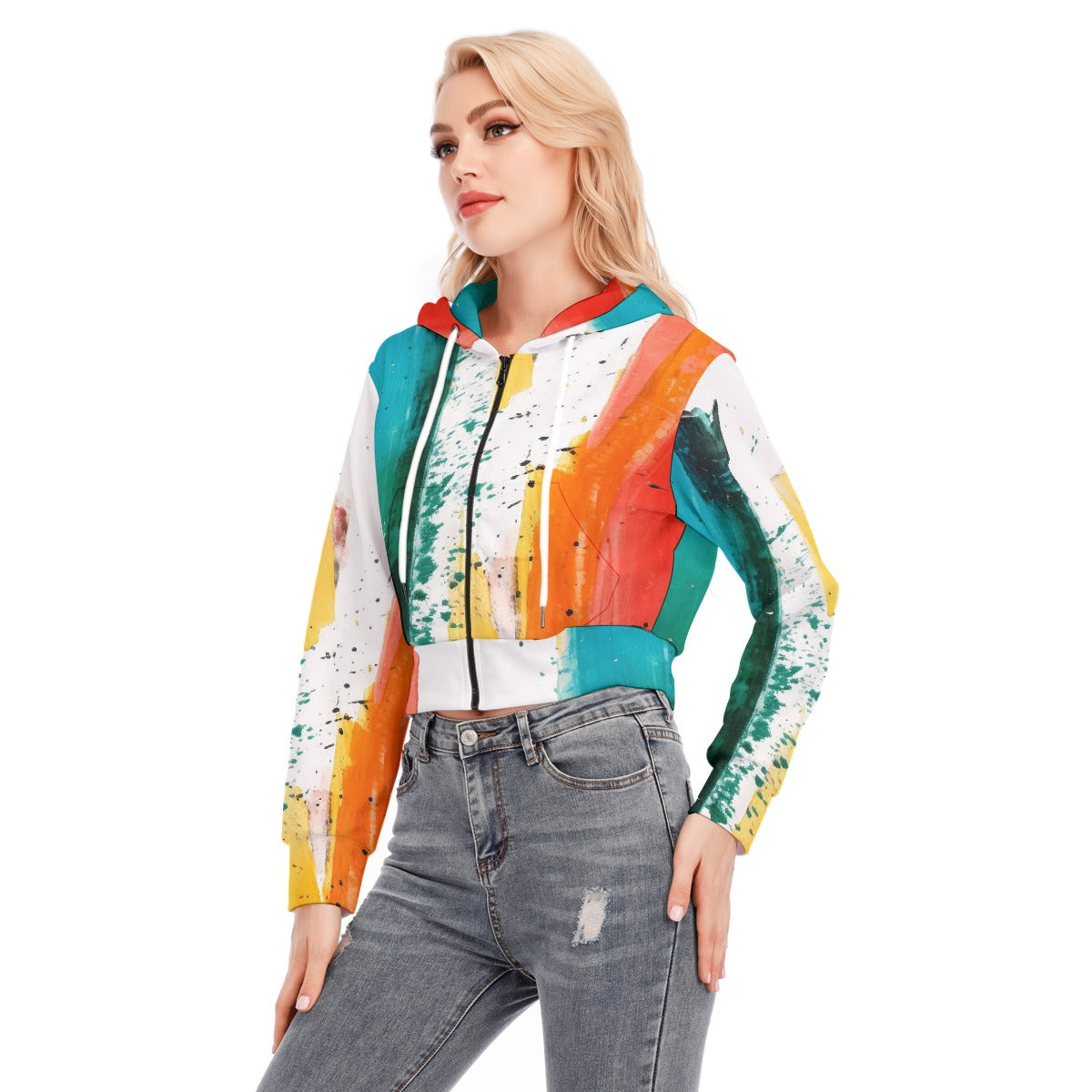 All-Over Print Women's Crop Top Hoodie With Zipper Closure