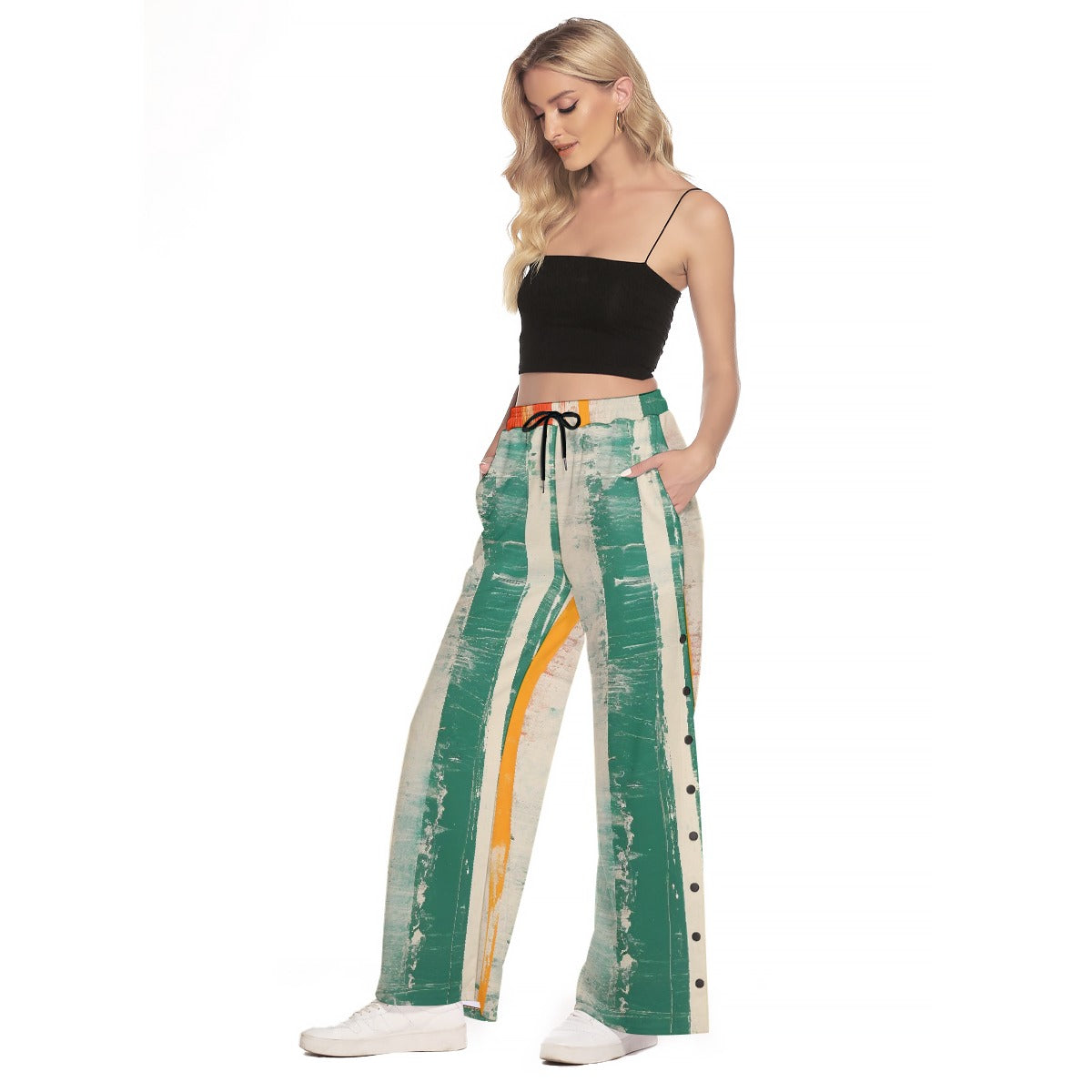 All-Over Print Women's Side Slit Snap Button Trousers