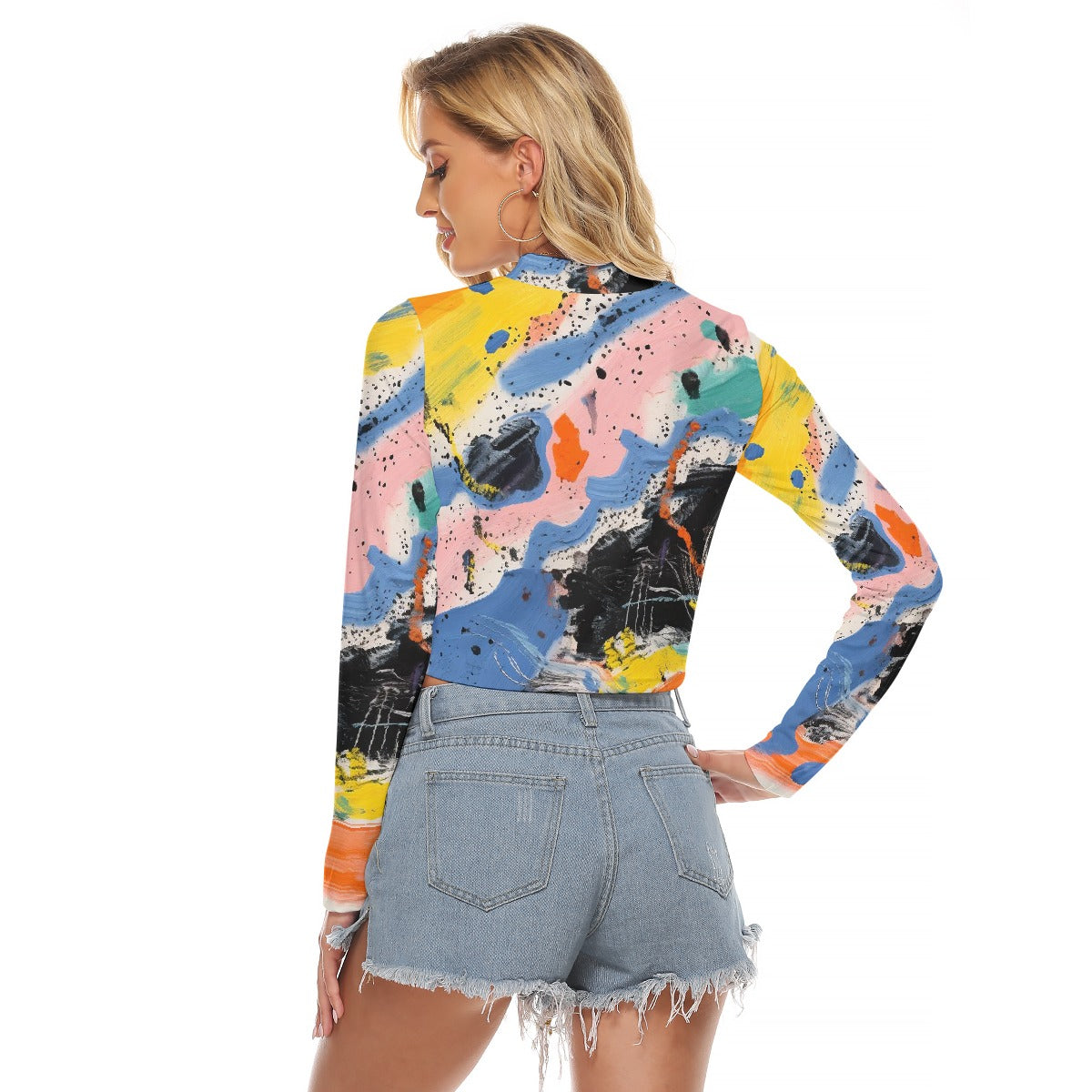 All-Over Print Women's Hollow Chest Keyhole Tight Crop Top