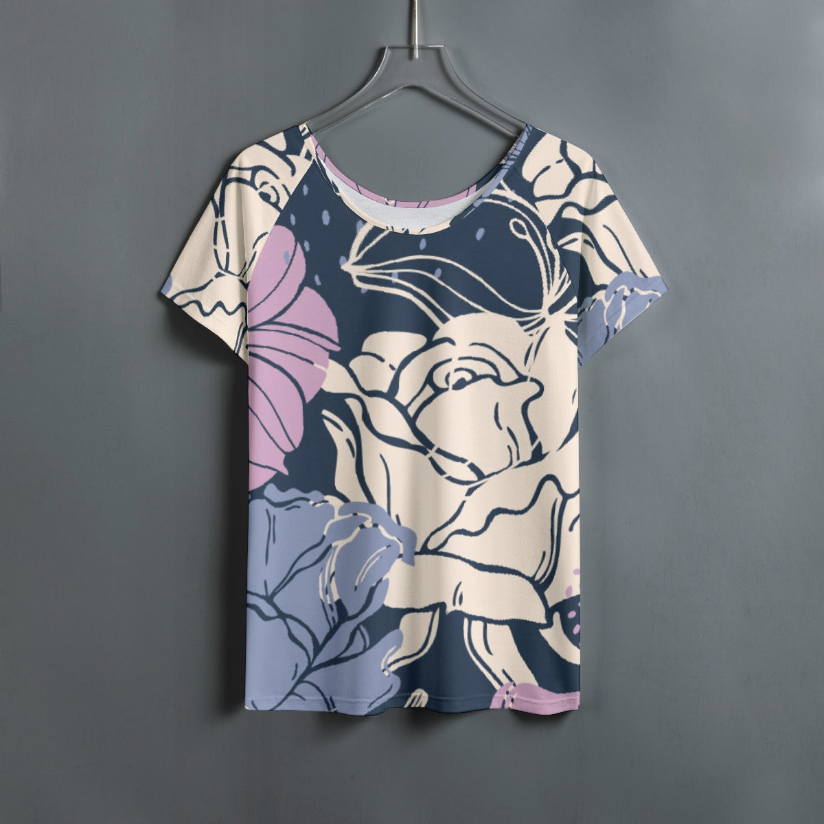 All-Over Print Women's Round Neck T-shirt With Raglan Sleeve