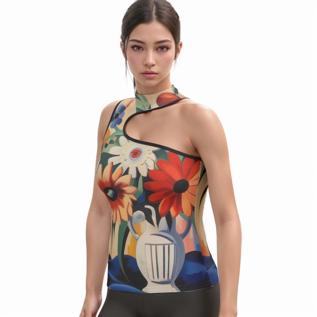 All-Over Print Women's Halter Sleeveless Asymmetrical Tank Top