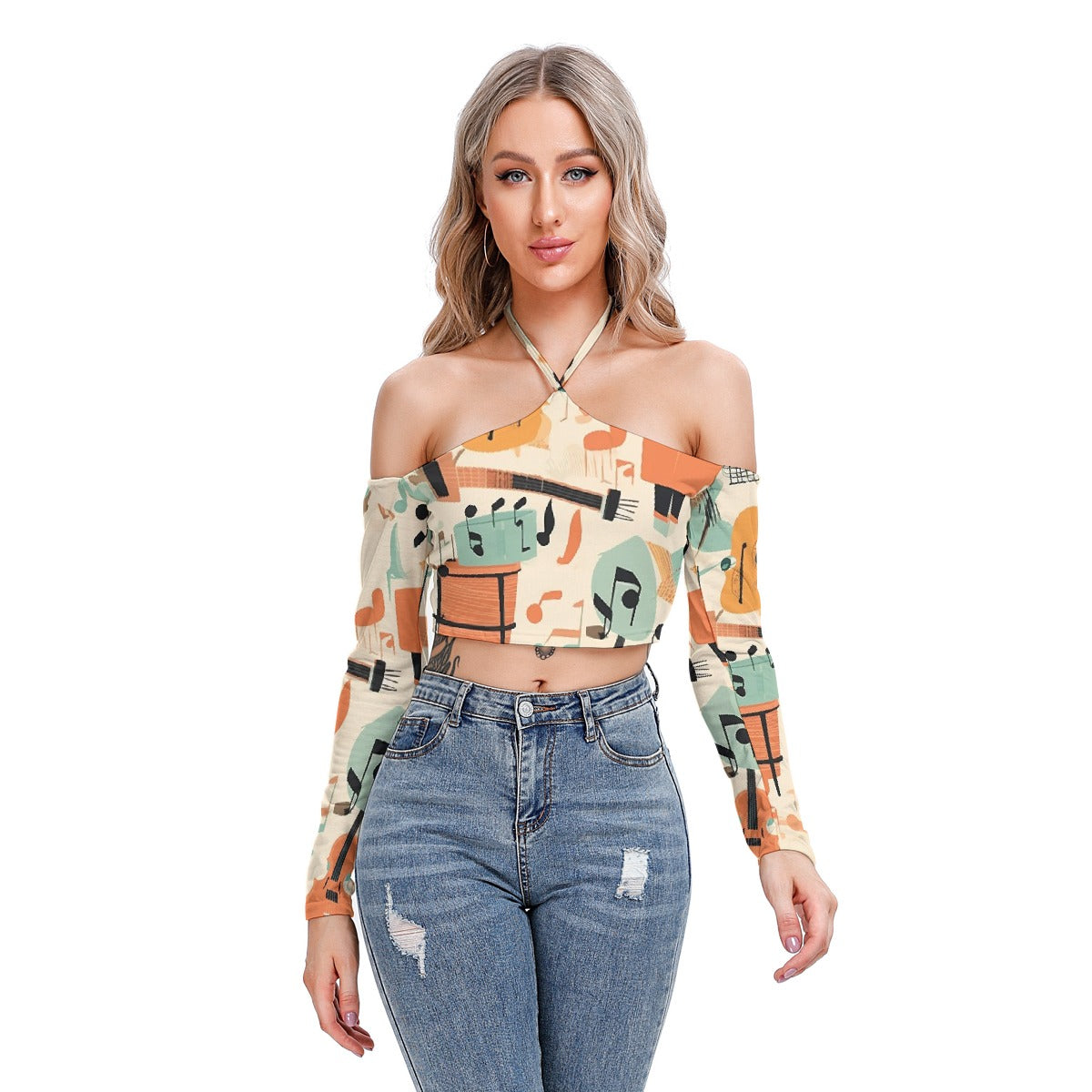 All-Over Print Women's Halter Lace-up Top