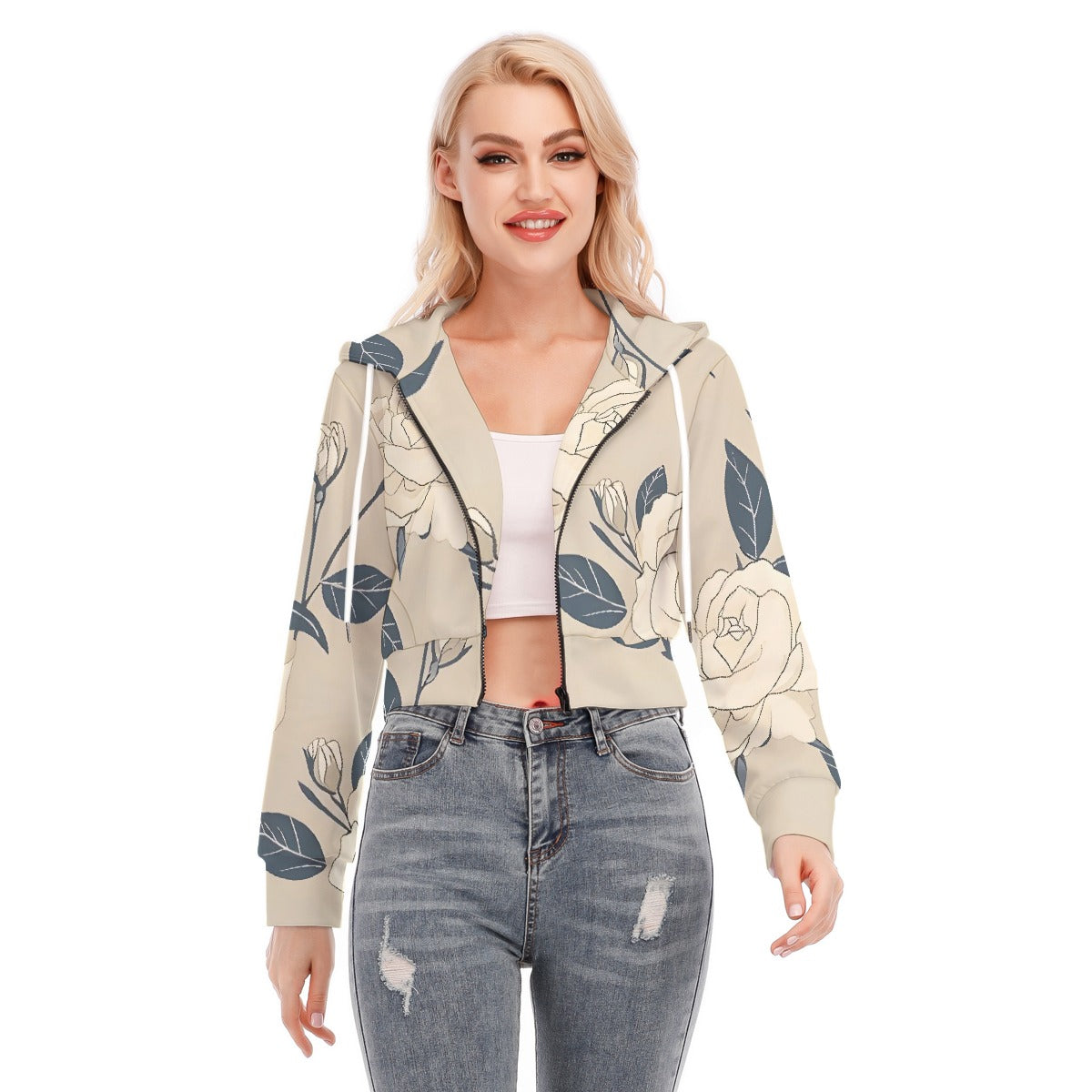 All-Over Print Women's Crop Top Hoodie With Zipper Closure