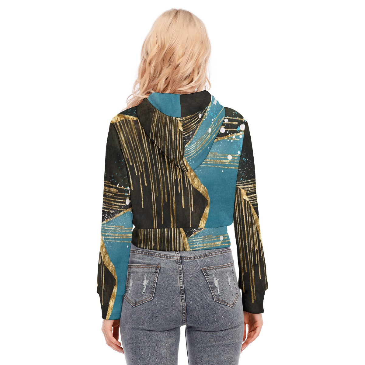 All-Over Print Women's Crop Top Hoodie With Zipper Closure