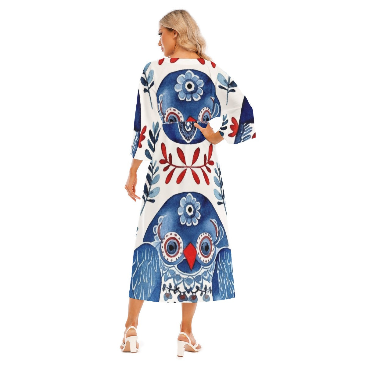 All-Over Print Women's Mid-Sleeve Long Dress