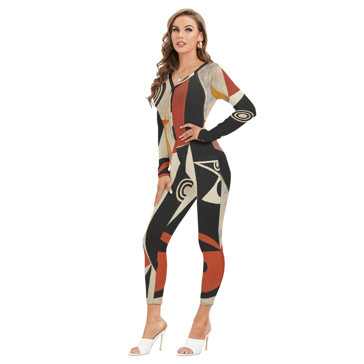 All-Over Print Women's Plunging Neck Jumpsuit