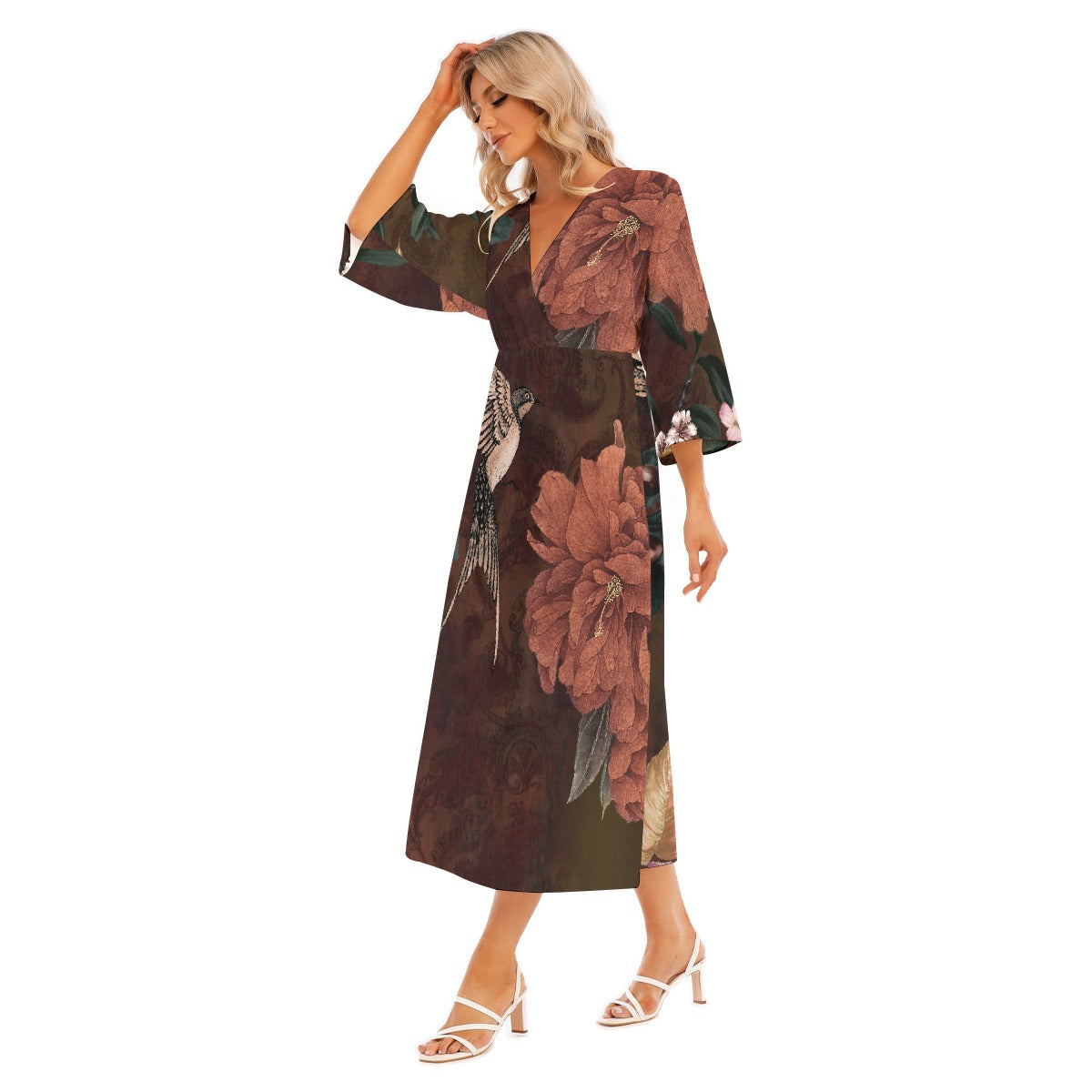 All-Over Print Women's Mid-Sleeve Long Dress