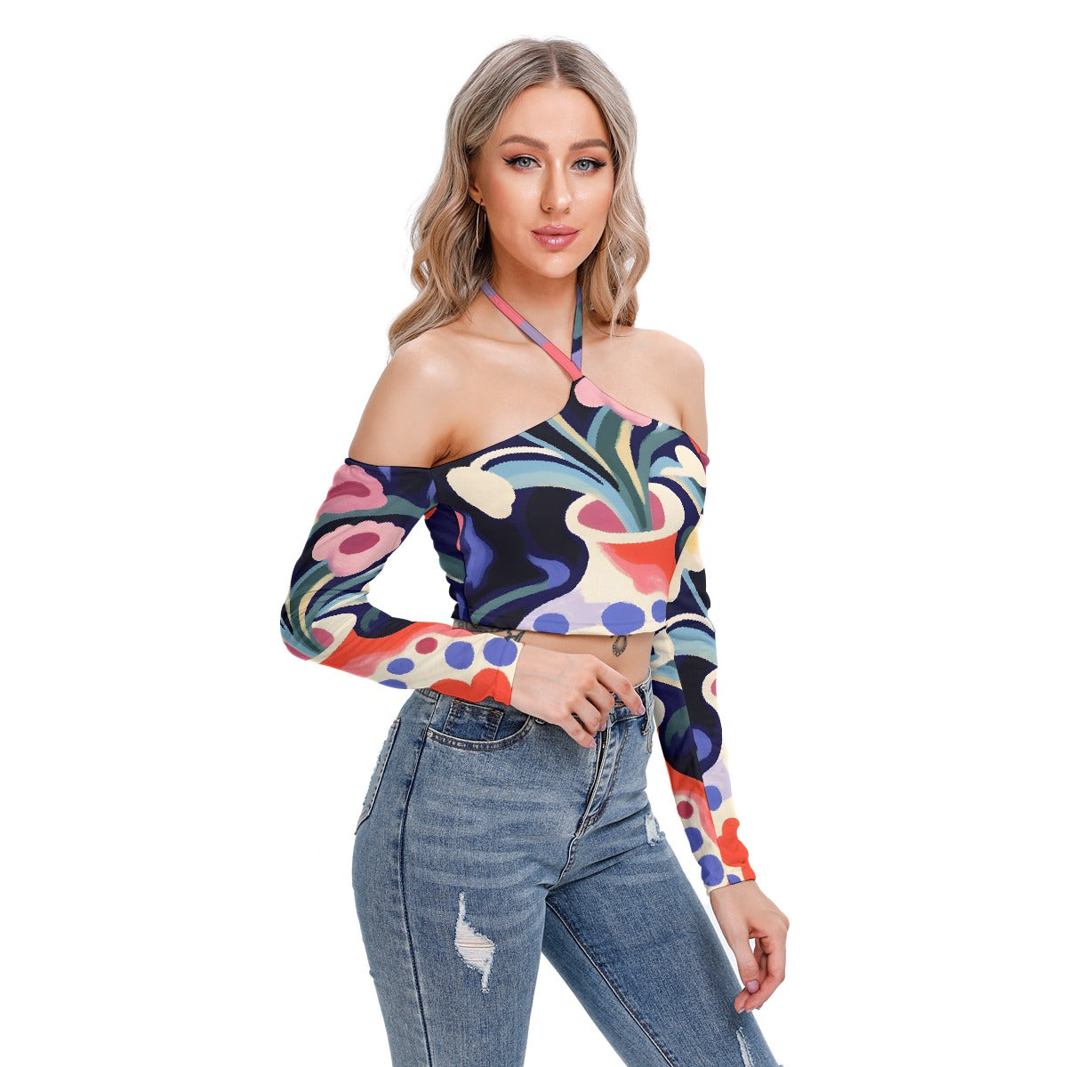 All-Over Print Women's Halter Lace-up Top