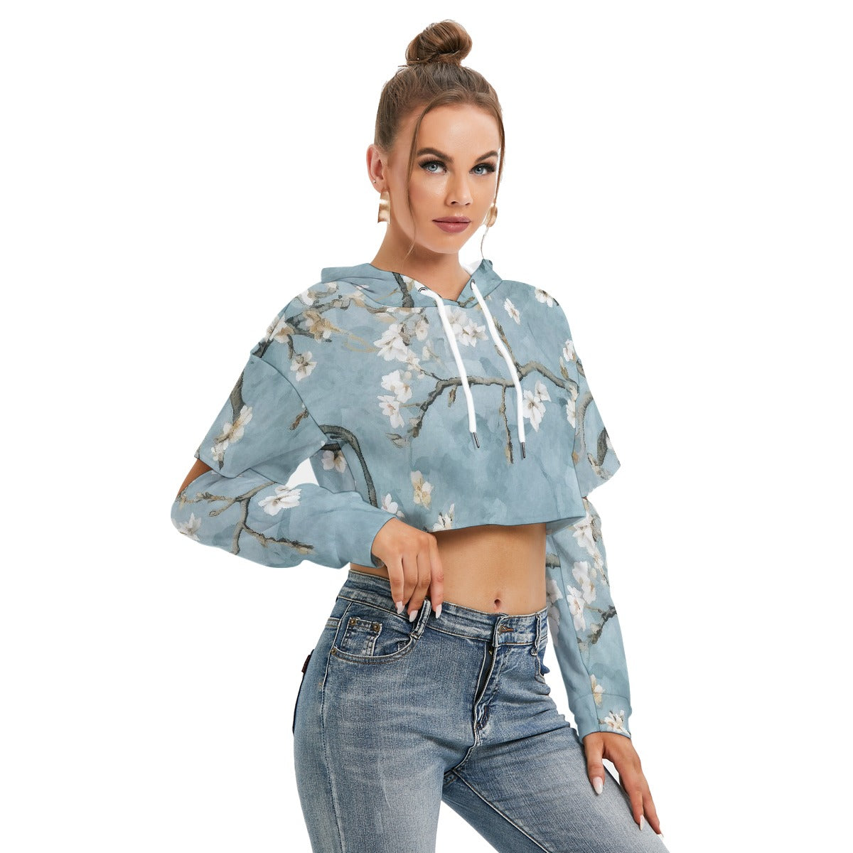 All-Over Print Women's Heavy Fleece Hoodie With Hollow Out Sleeve