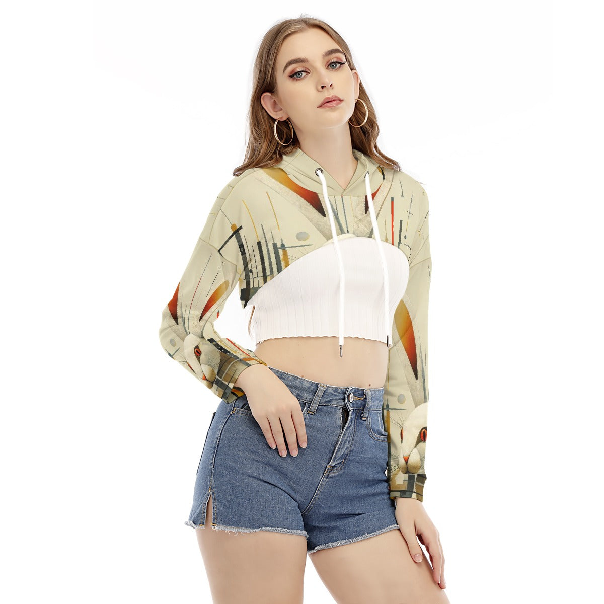 All-Over Print Women's Smock Short Hoodie With Long Sleeve