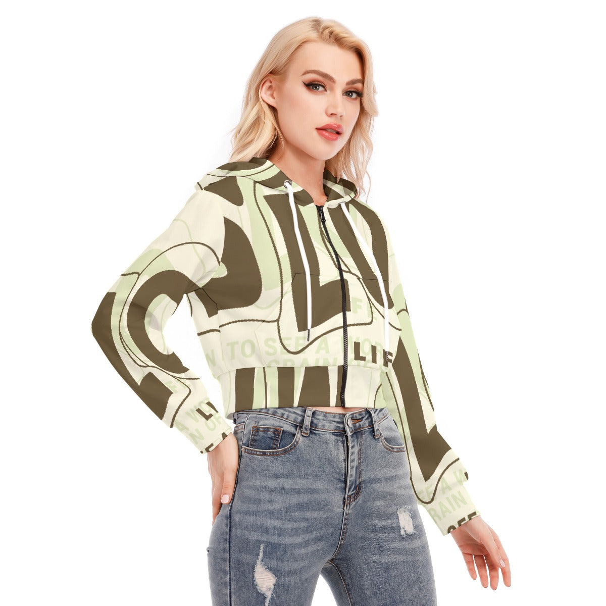 All-Over Print Women's Crop Top Hoodie With Zipper Closure