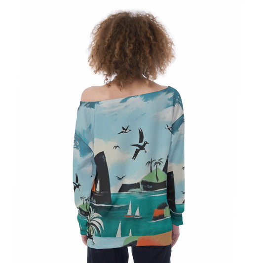 All-Over Print Oversized Women's Off-Shoulder Sweatshirt
