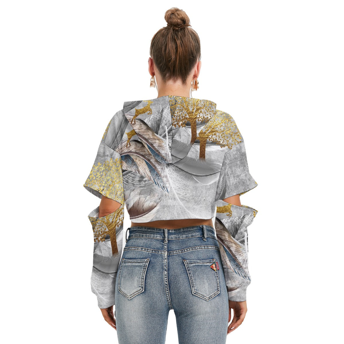 All-Over Print Women's Heavy Fleece Hoodie With Hollow Out Sleeve